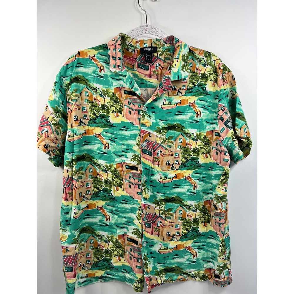 Forever 21 Shirt‎ Men's Size L Multicolor Tropical Short Sleeve Button Front